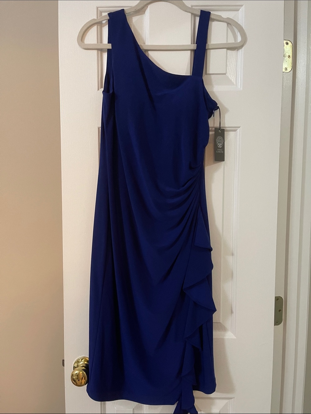 Vince Camuto One-Shoulder Cobalt Blue Ruffled Evening Dress NWT